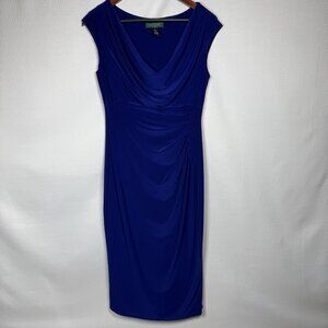 Lauren Ralph Lauren Cowl Neck Sheath Dress Blue Purple Size 6 Office Cocktail